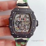 KV Factory V2 Upgraded Replica Richard Mille RM11-03 Carbon Watch With Camouflage Richard Mille Strap